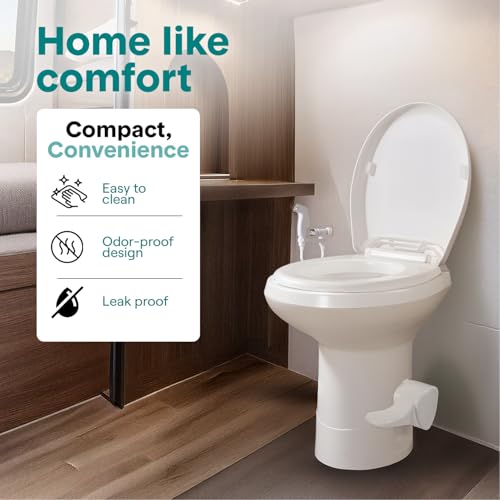 RV Toilet Small Camp Toilet with Foot Pedal and a Hand Sprayer