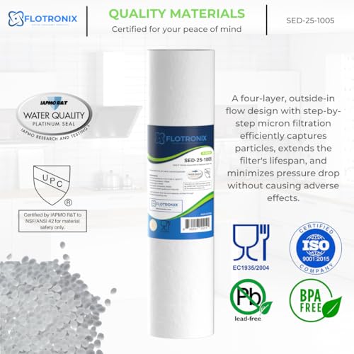 Flotronix 5 Micron 2.5" x 10" Sediment Whole House Water Filter Compatible to GE FXUSC Water System (2 Count)