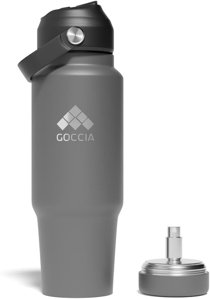 Sip & Scent 2-in-1 Smart Design 30 oz Insulated Water Bottle with Straw and Spout Lids and Refillable Perfume Container – 3-Layer Copper-Core, Leak-Proof Stainless Steel Water Bottle (Gray)