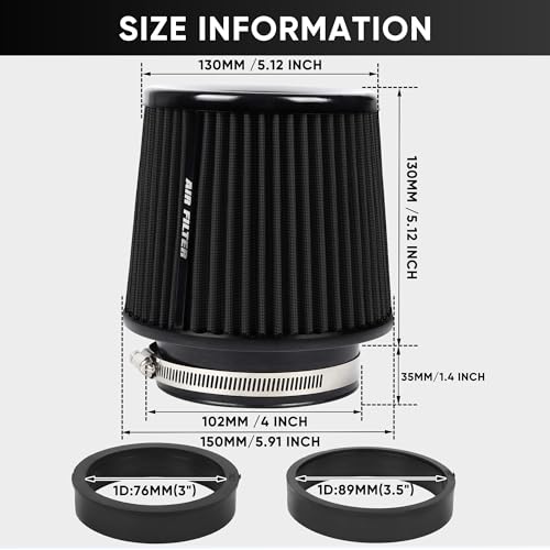 3 3.5 4 Inches Cold Air Intake Filter 76mm 89mm 101mm High Performance Washable Clamp