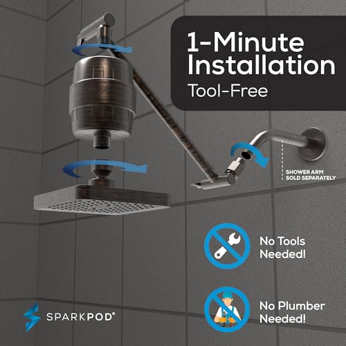 6" High Pressure Rain Shower Head with 23 Stage Filter Capsule & 11 Inch Adjustable Shower Arm Extension