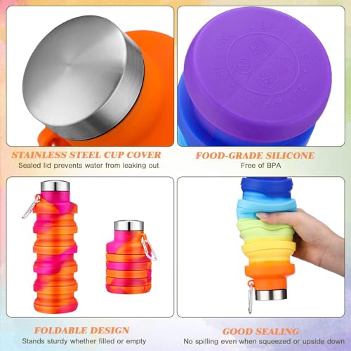 20 Pack Collapsible Water Bottles Bulk Foldable Water Bottles 17oz Silicone Portable Leak Proof Reusable Sports with Clip for Travel Hiking Camping Outdoor