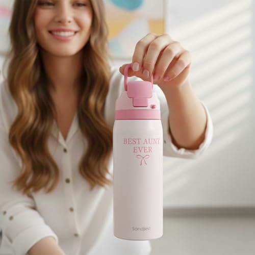 Aunt Insulated Stainless Steel Water Bottle with Straw for Sports and Travel