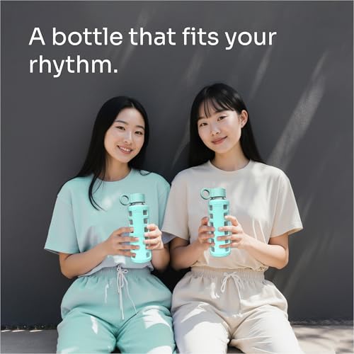40oz / 32oz / 22oz / 12oz Borosilicate Glass Water Bottle with Time & Volume Markers, Silicone Sleeve, Stainless Steel Lid | Reusable Glass Bottle for Water & Juice (12oz Glow-in-the-Dark)