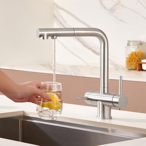 3 Way Kitchen Faucet with Pull Down Sprayer Built