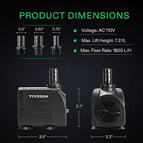480GPH Submersible Fountain Water Pump for Pond
