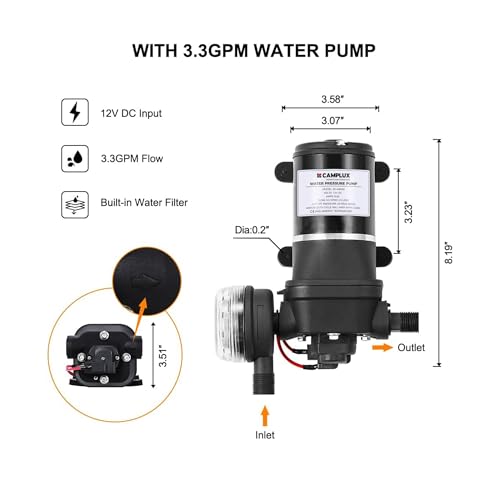 CAMPLUX DC 12V Water Pump with Strainer Filter