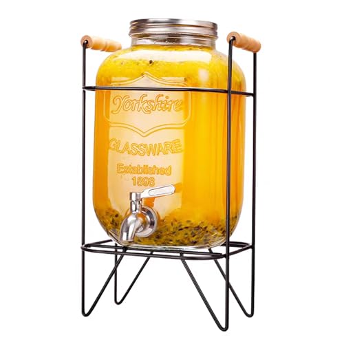 1 Gallon Drink Dispenser Glass Beverage Dispenser With Stand Leak Proof Stainless Steel Faucet Wide Mouth Mason Jar Style Glass Drink Dispenser for Parties
