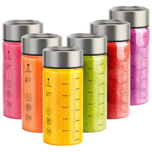 Wide Mouth Borosilicate Glass Juice Bottles 12oz 6 Pack with Lids