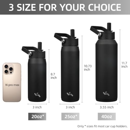20 oz Insulated Stainless Steel Water Bottle with 3 Lids