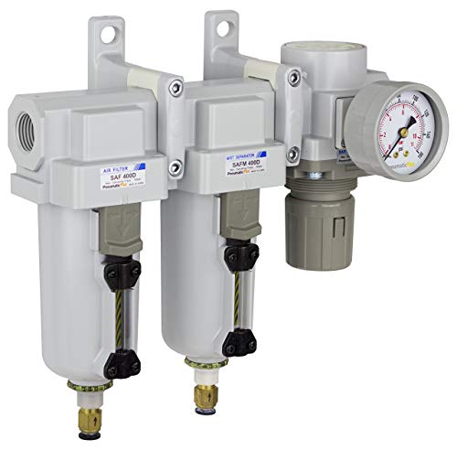 SAU430-N04DG-MEP Three Stage Air Drying System Particulate Air Filter, Coalescing Filter, Air Pressure Regulator Combo 1/2" NPT - Metal Bowl, Auto Drain, Bracket, Gauge