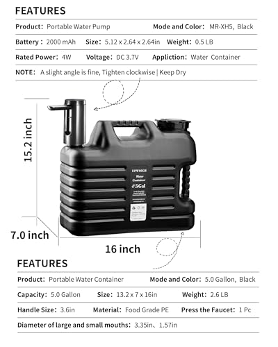 5 Gallon Water Jug with Rechargeable Touch Pump