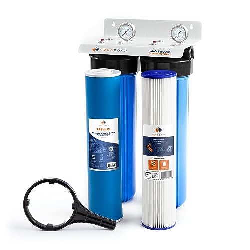 2 Stage Whole House Water Filter System with 20x4.5 Water Filters Against Sediment & Chlorine