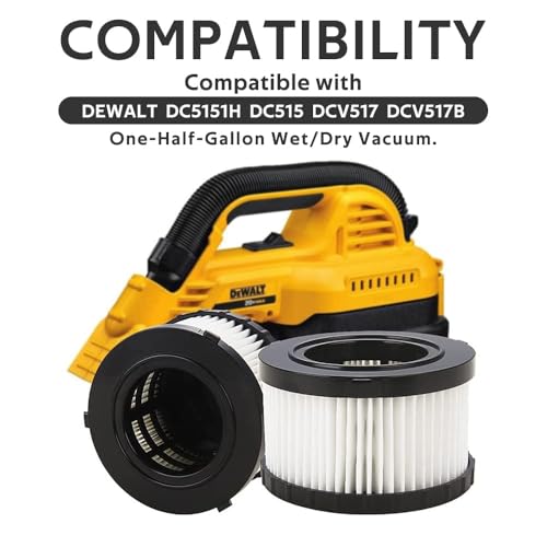 2 Pack DC5151H Replacement HEPA Filter for DEWALT DC515 DCV517 Wet Dry Vac