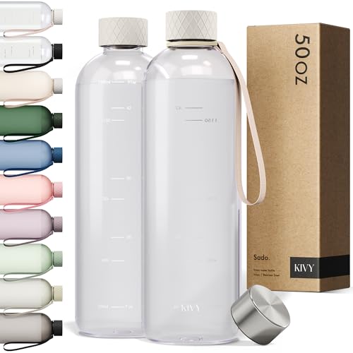 Large Water Bottle 50oz [Lightweight & Shatterproof] Fits Backpack & Cupholder for Travel