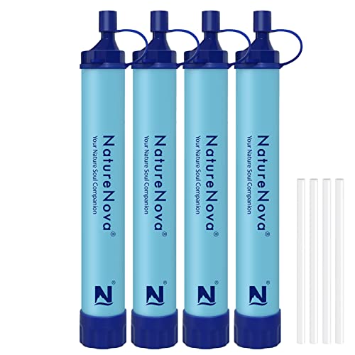 Personal Water Filter Straw Outdoor Portable Filtration Emergency Survival Gear Water Solutions Tactical Gear for Hiking Camping Accessories Travel Hunting Fishing Outing Backpacking (4 Count)