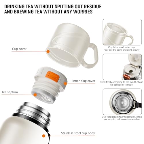 Double wall vacuum Leakproof stainless steel wide mouth insulated water bottle;tea tumbler with infuser