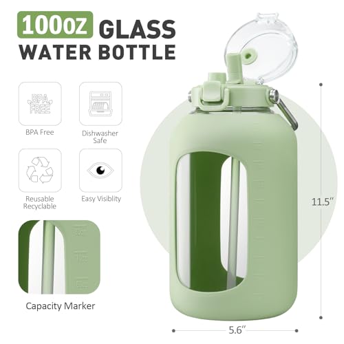 100 oz Glass Water Bottle with Straw