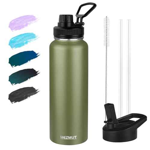 40oz Large Metal Sports Insulated Water Bottle with 2 Lids