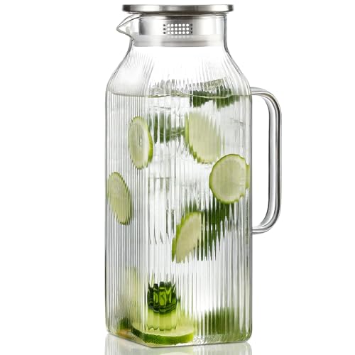 2 Liter 68 oz Square Glass Pitcher with Lid