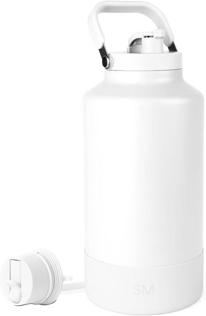 Simple Modern Trek Pivot | Gallon Water Bottle Jug with Handle & Boot | Interchangeable Straw & Chug Lids | Large Insulated Stainless Steel | Sports Camping Outdoors | 128oz, Winter White