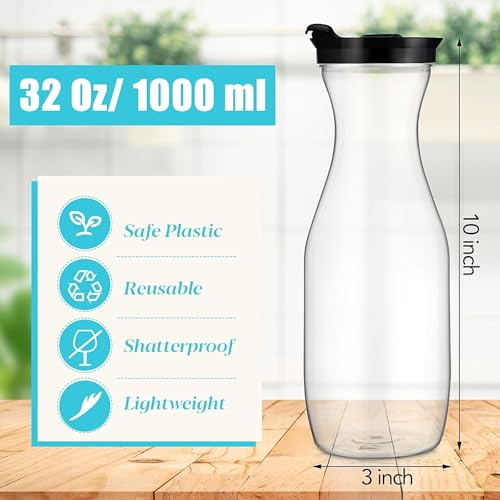 6 Pcs Plastic Water Carafe with Lid 32 Oz Clear (6 Count)