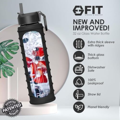 32 oz Glass Water Bottle with Time Marker