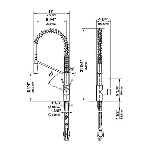 Oletto Commercial Style Single Handle Pull Down Kitchen Faucet with QuickDock Top Mount Installation Assembly in Chrome