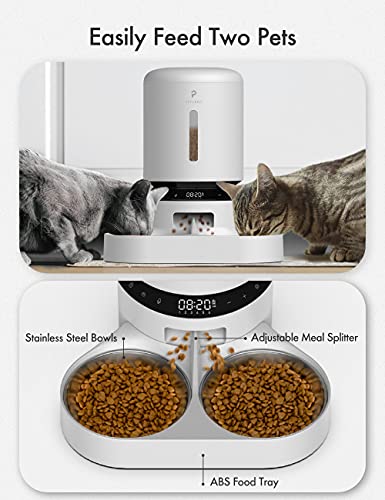 Automatic Cat Food Dispenser for 2 Pets 5L Auto Dog Feeder Dry Food Dispenser with Splitter & 2 Stainless Bowls