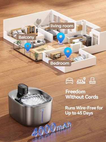 Wireless Cat Water Fountain Stainless Steel with Sensor
