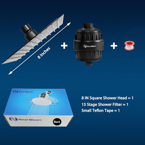 Square Shower Head and 15 Stage Shower Filter Combo