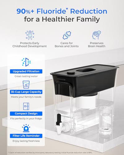 WFD-02L 35-Cup Water Filter Dispenser, Fluoride Reduction, Black