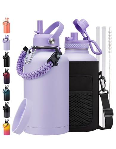 64oz Stainless Steel Water Bottles with Paracord Handle & Protective Boot (9 Count)