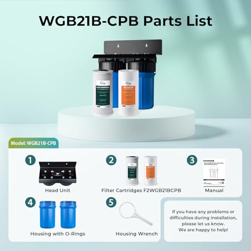 WGB21B-CPB 2-Stage Whole House Water Filtration System Reduces Cadmium, Mercury, Sediments, Chlorine, and up to 99% Lead, 1" Inlet/Outlet Ports