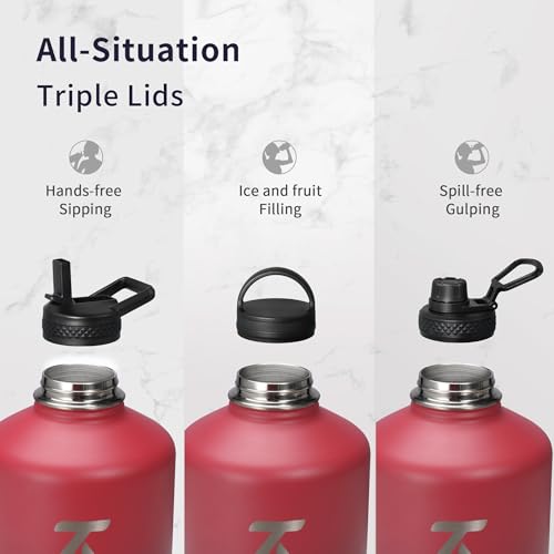 One Gallon Water Bottle Insulated with 3 Lids