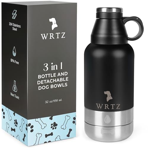 Portable Dog Water Bottle with 2 Removable Water Bowls for Dogs