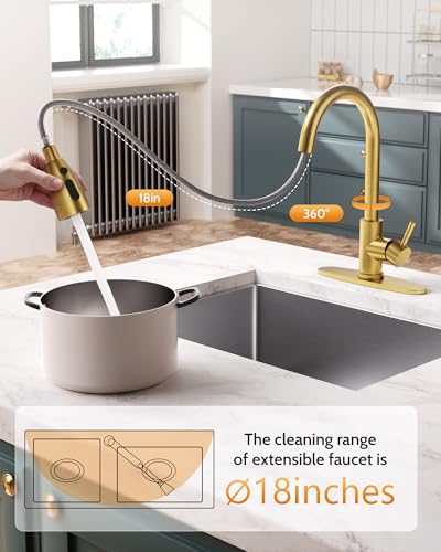 Brushed Gold Kitchen Faucet with Soap Dispenser