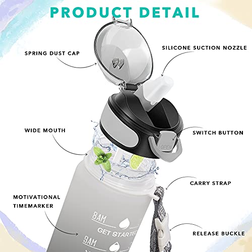 32 oz Drinking Water Bottle with Times to Drink and Straw