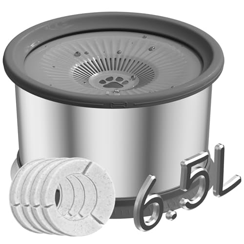 6.5L Dog Water Bowl No Spill 1.6 Gallon Stainless Steel Water Bowl with 4 Filters for Dogs 220oz Large Capacity No Splash Slow Drinking Feeder with Anti