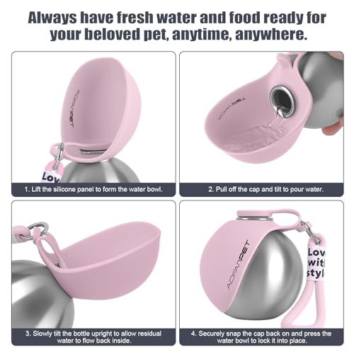 Portable Dog Water Bottle 10oz Stainless Steel Travel Dog Water Dispenser with Bowl No