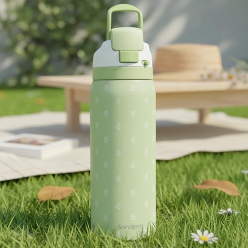 Botanical Insulated Stainless Steel Water Bottle with Straw for Sports and Travel