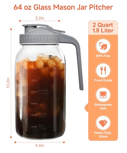 2 Quart Wide Mouth Glass Pitcher with Lid