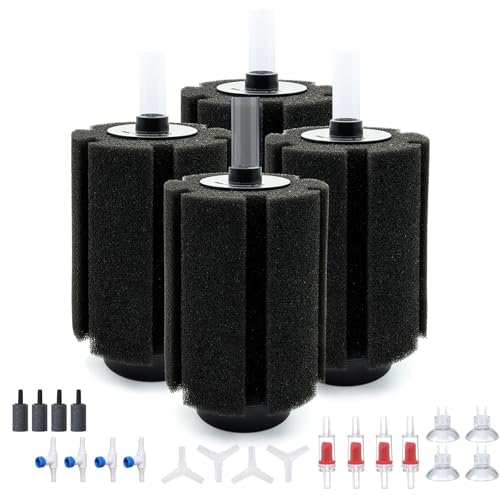 4pcs Upgrade Large Aquarium Sponge Filter with Air Stone (4 Count)
