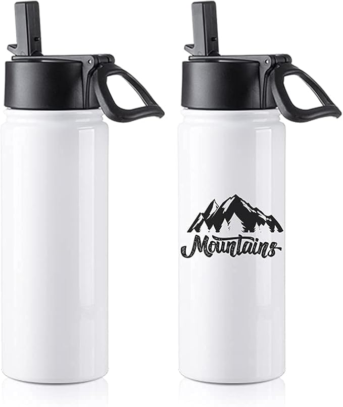PYD Life 4 Pack Sublimation Blank Kids Tumbler White Sports Water Bottles 18 OZ Wide Mouth Stainless Steel Vacuum Flask with Straw and Portable Handle for Tumbler Press Machine Sublimation Print