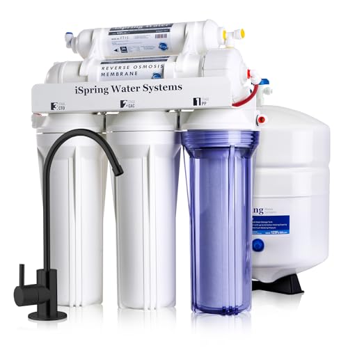 RCC7-BLK, NSF/ANSI 58 Certified, 5-Stage Reverse Osmosis System, RO Water Filter System Under Sink, Drinking Water Filter, 75 GPD, Stylish Black RO Faucet