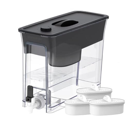 WFD-40L-L Water Filter Dispenser with 3 Filters, 35-Cup Large Capacity, 200-Gallon Long-Life, Faster Filtration, Reduces Chlorine, PFOA/PFOS and More, BPA Free, Black