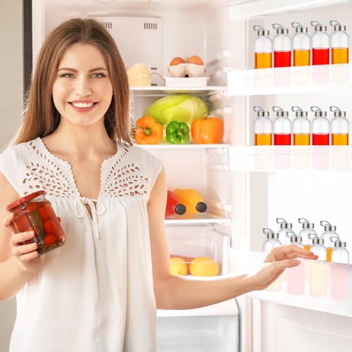 20 Pcs Reusable Clear Water Bottles Bulk with Stainless Steel Leak Proof Lids Sports Bottles with Nylon Camying Strap for Party Gift Water Milk Smoothie Juice Beverage