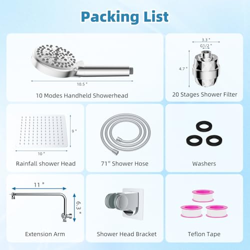 10" Metal Filtered Shower Head with 10