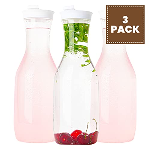 Clear Plastic Water Pitchers Carafes with Flip top Lids Heavy Duty Beverage (3 Count)