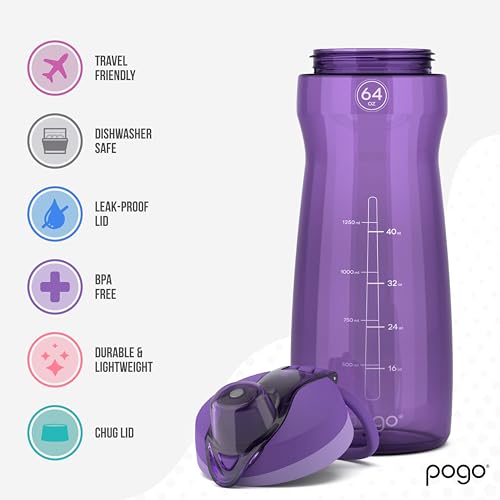 64oz Plastic Water Bottle with Chug Lid and Carry Loop
